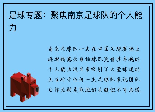 足球专题：聚焦南京足球队的个人能力