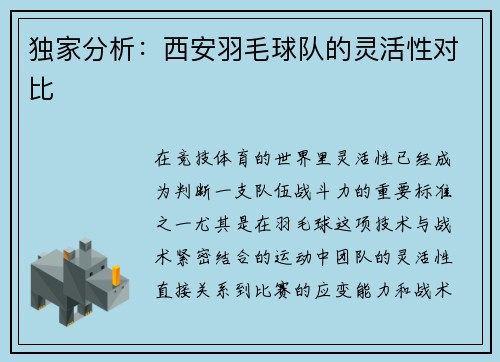 独家分析：西安羽毛球队的灵活性对比