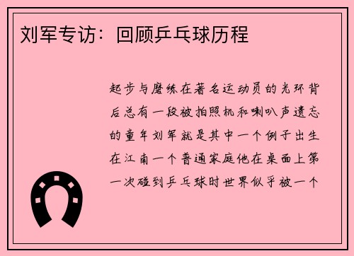 刘军专访：回顾乒乓球历程